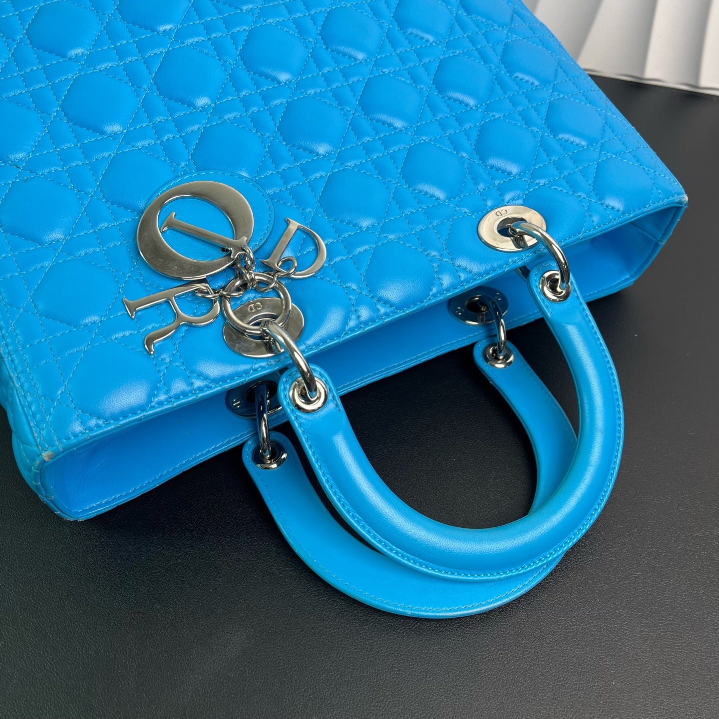 Dior - Lady Dior - Lambskin leather - Blue with Silver-Tone Hardware - (Large)