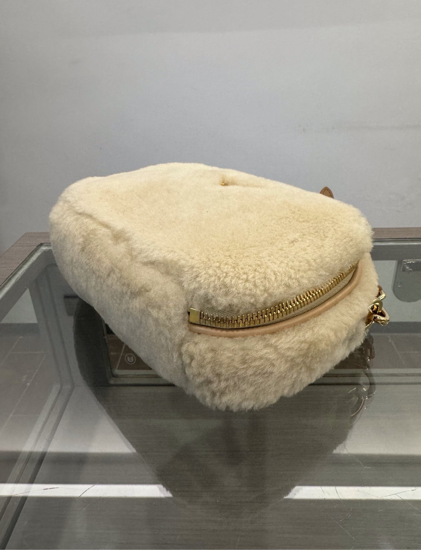 Prada - 1BH208 Shearling Mini Bag - Sheepskin shearling and Saffiano leather - Beige - (mini)