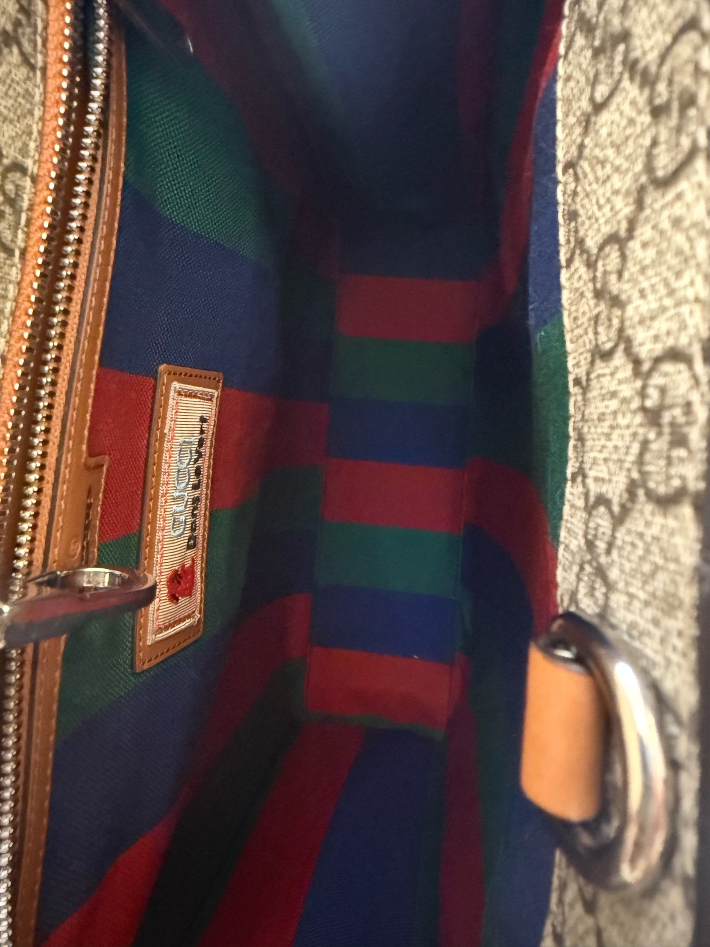 Gucci - GG Supreme Web Stripe Tote Bag - Coated canvas and leather - Brown and Blue - (medium)