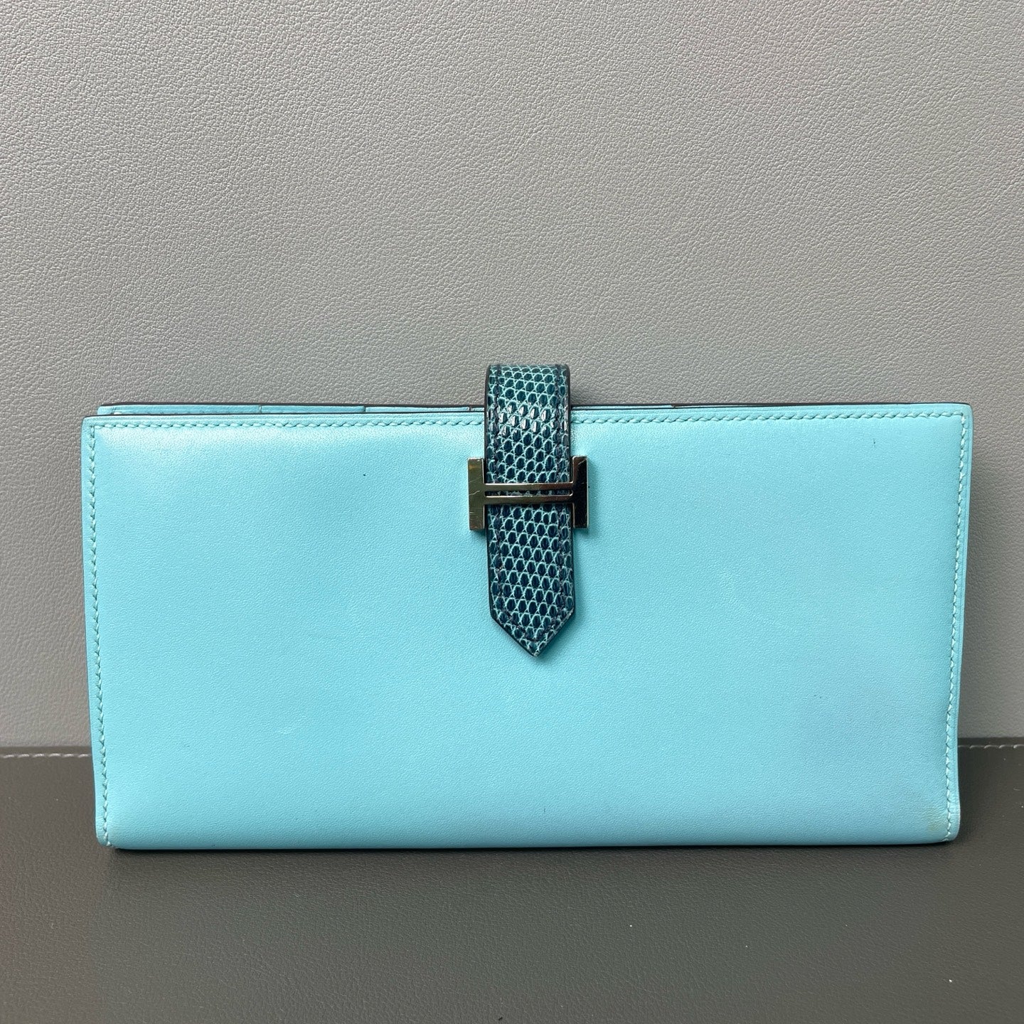 Hermès - Bearn - Lizard skin and leather - Blue - (small)