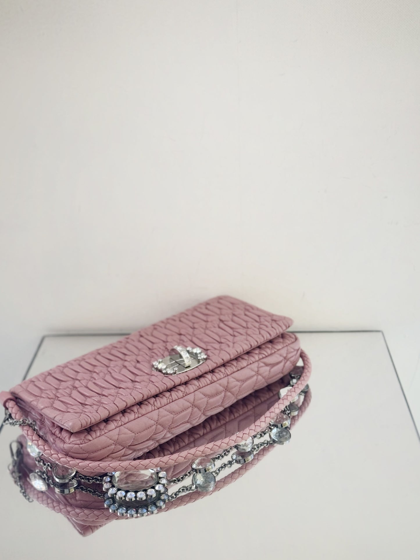 Miu Miu - Matelasse Jewel Chain Shoulder Bag - Leather - Pink - (Large)