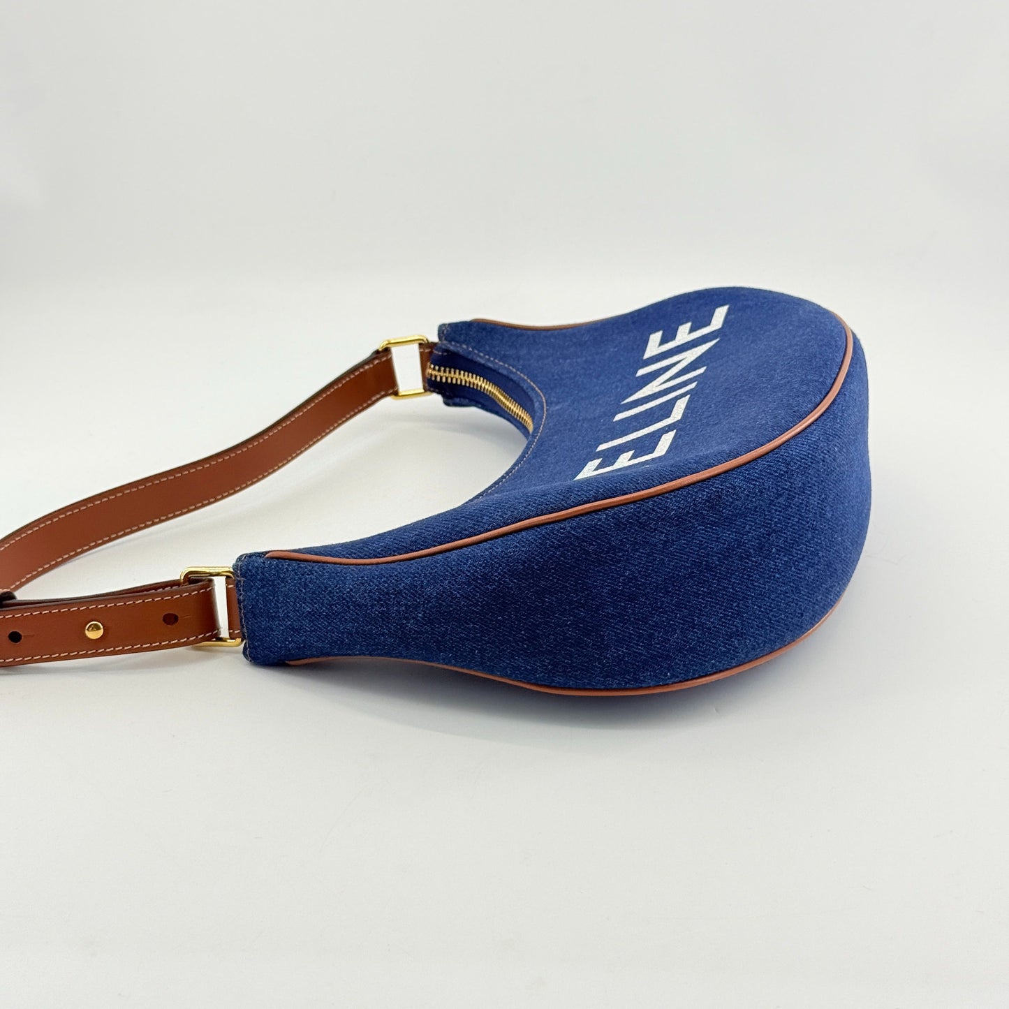 Celine - Denim Crescent Shoulder Bag - Denim and Leather - Blue - (small)