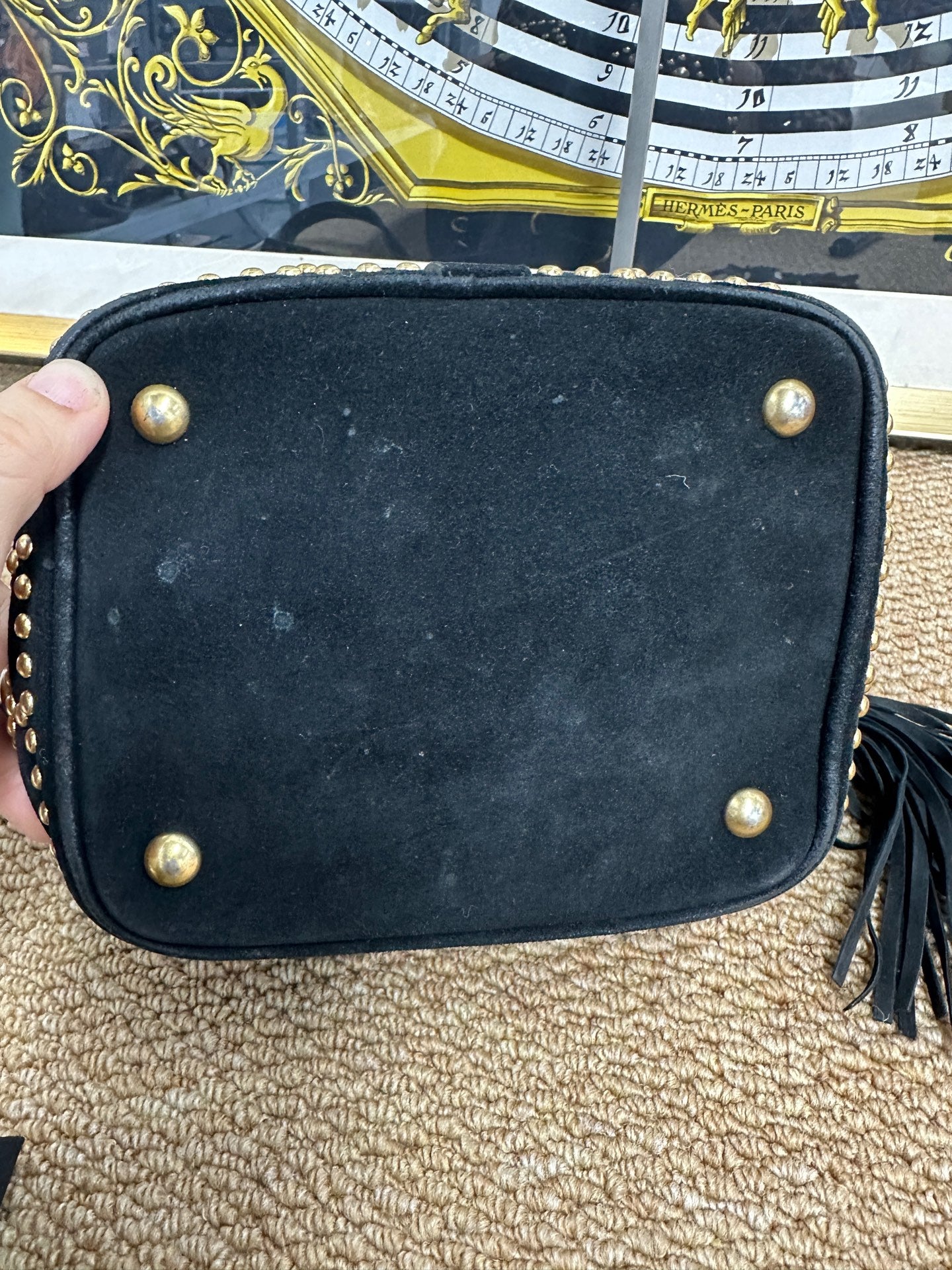 Saint Laurent - Fringed Studded Bucket Bag - Suede - Black - (Small)