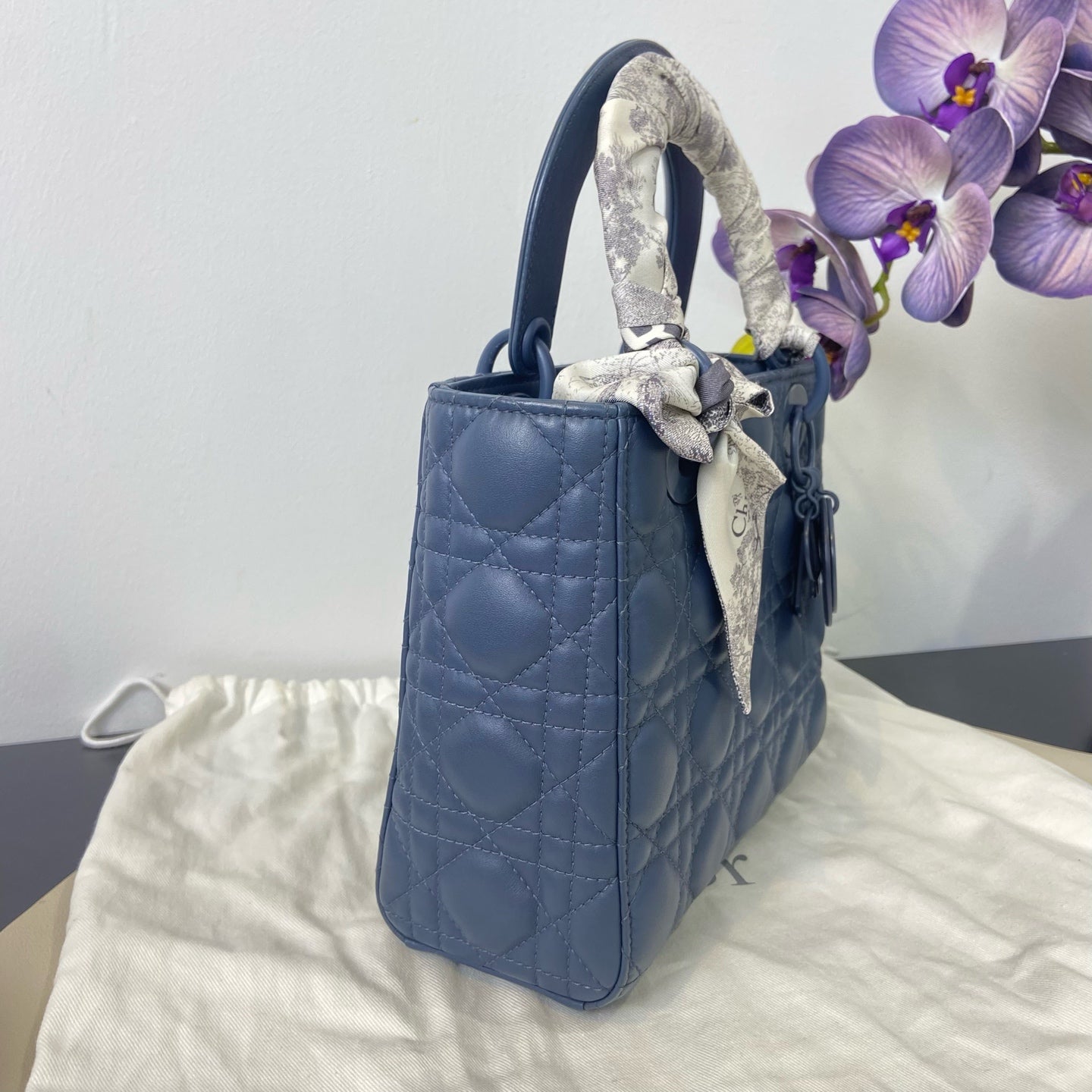 Dior - Lady Dior - Matte Calfskin Leather - Hazy Blue - (Small)