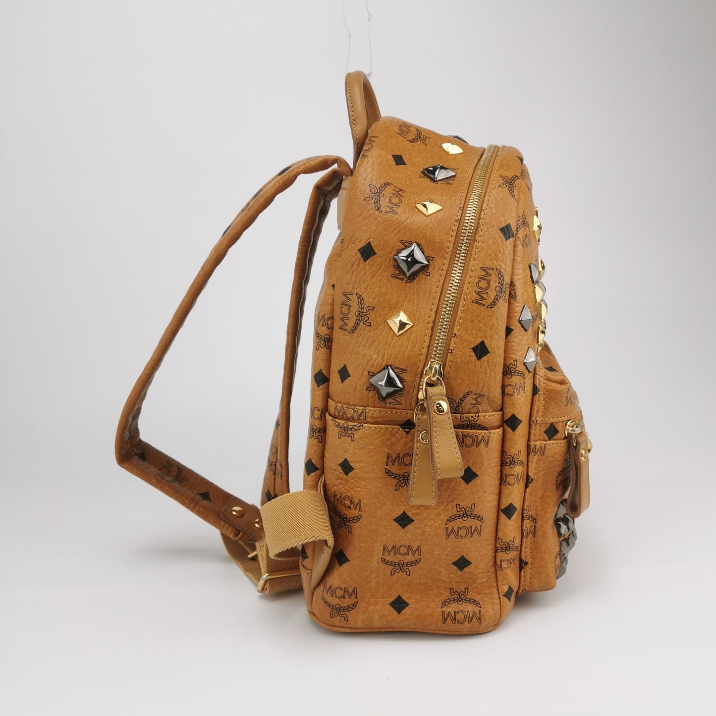 MCM - Stark Studded Mini Backpack - Visetos coated canvas with leather trim - Brown - (mini)