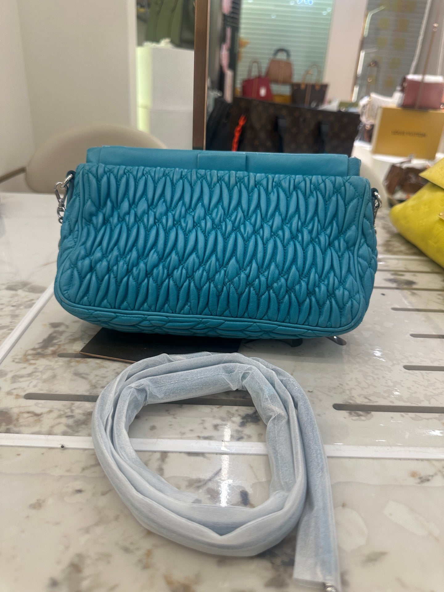 Miu Miu - Matelassé Crystal Bag - Leather - Blue - (small)