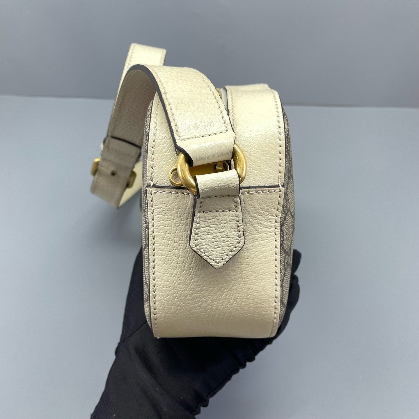 Gucci - Ophidia GG Camera Bag - GG Supreme coated canvas with leather trim - Beige with white trim - (medium)