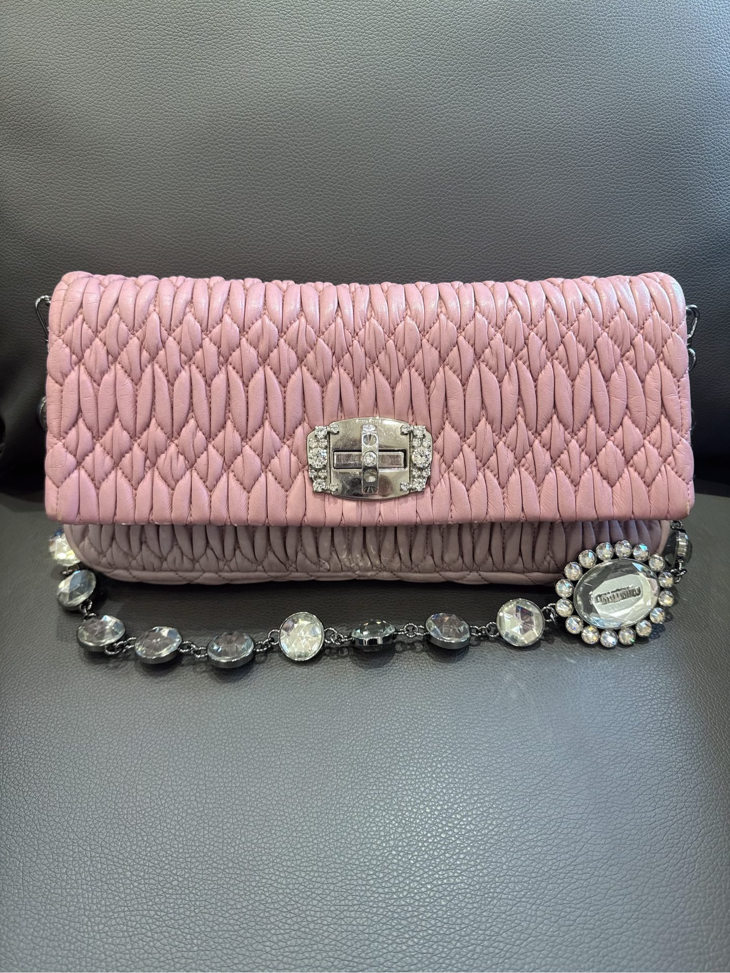 Miu Miu - Matelassé Gem Chain Bag - Leather - Pink - (medium)