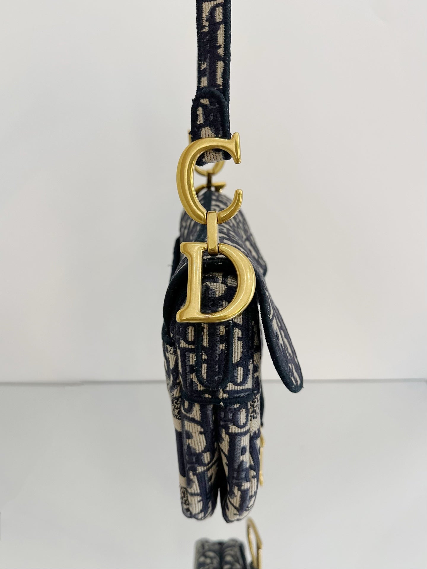 Dior - Saddle Bag - Embroidered canvas - Navy - (Medium)