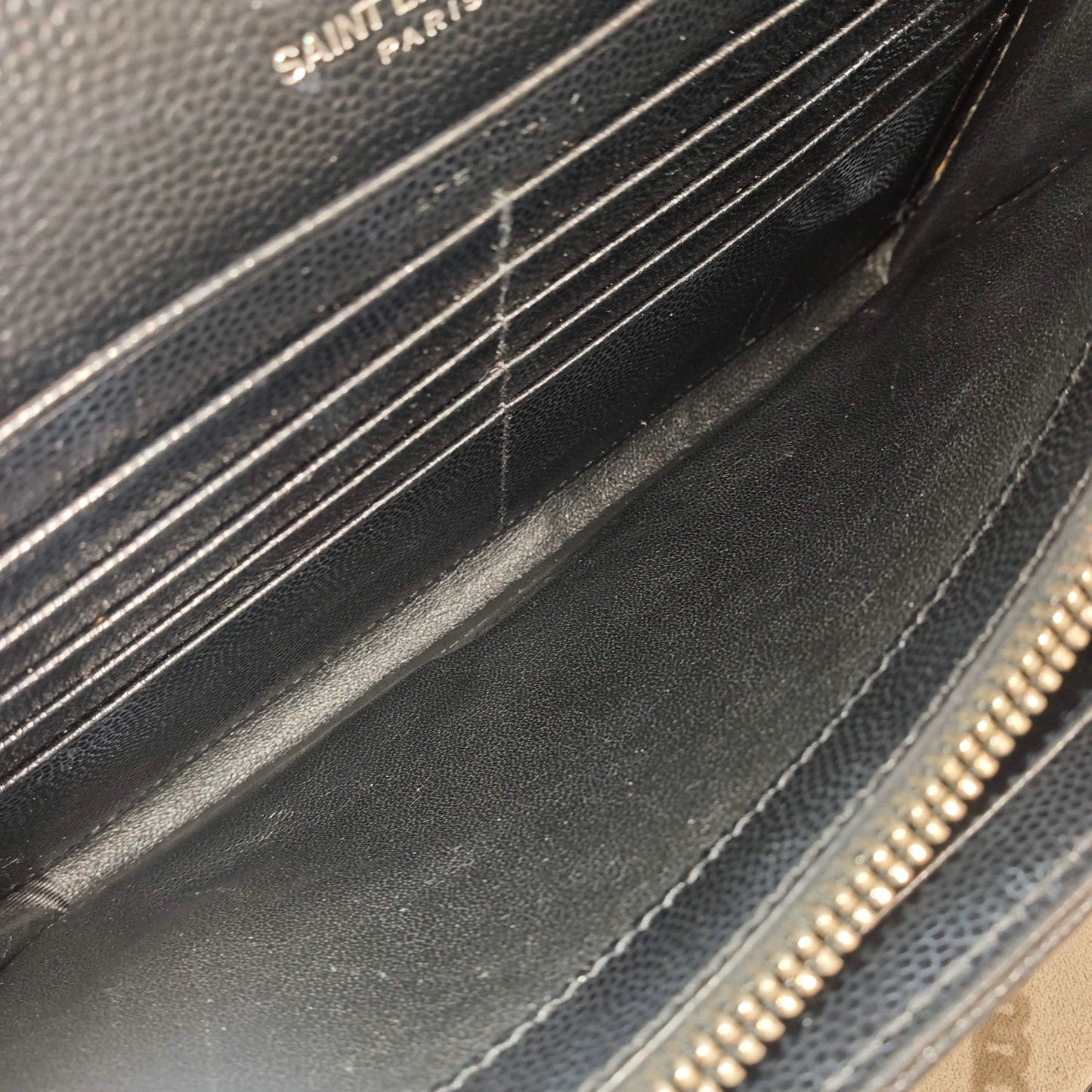 Saint Laurent - Monogram Envelope Chain Wallet - Grained calfskin leather - Black - (Mini)