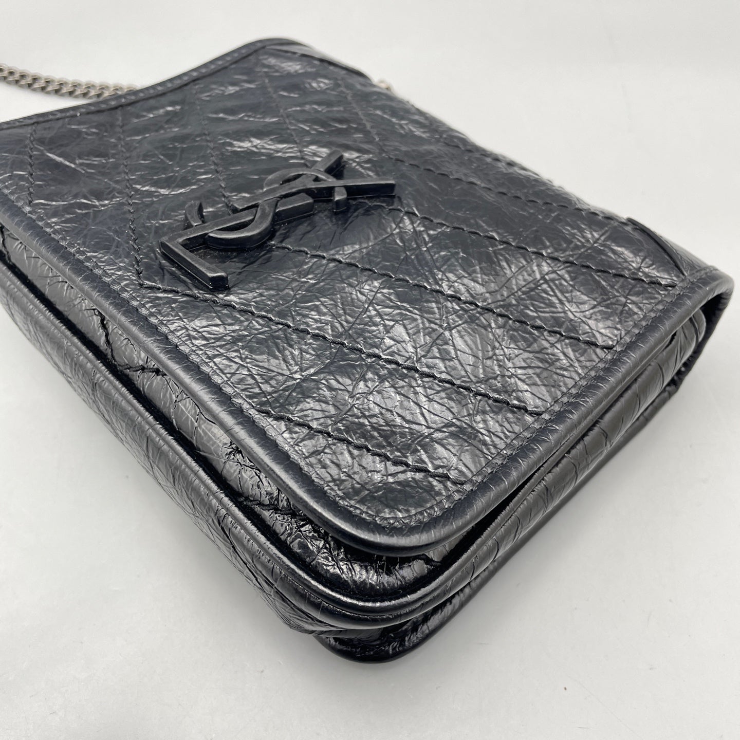 Saint Laurent - Niki Mini Chain Bag - Distressed calfskin leather - Black - (mini)