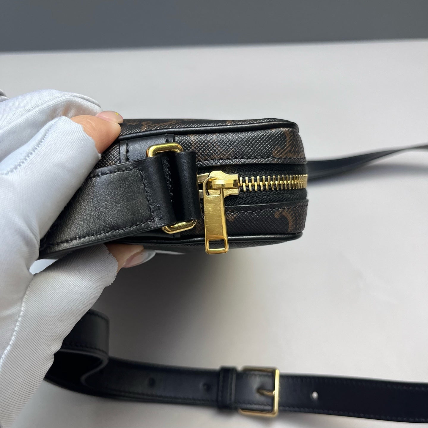 Celine - Triomphe Canvas Camera Bag - Coated canvas with leather trim - Brown - (medium)