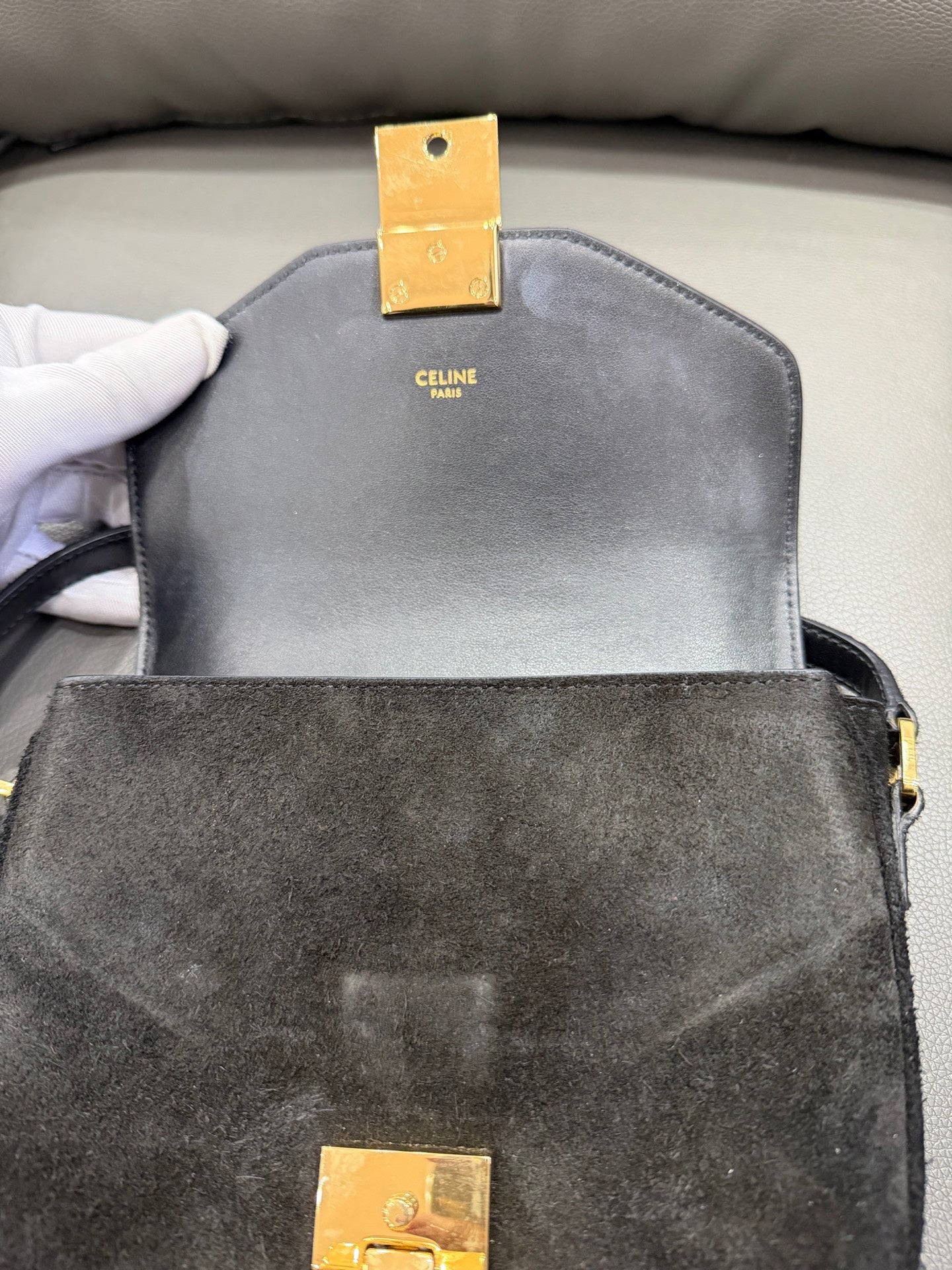 Celine - C Charm Messenger Bag - Suede - Black - (Small)