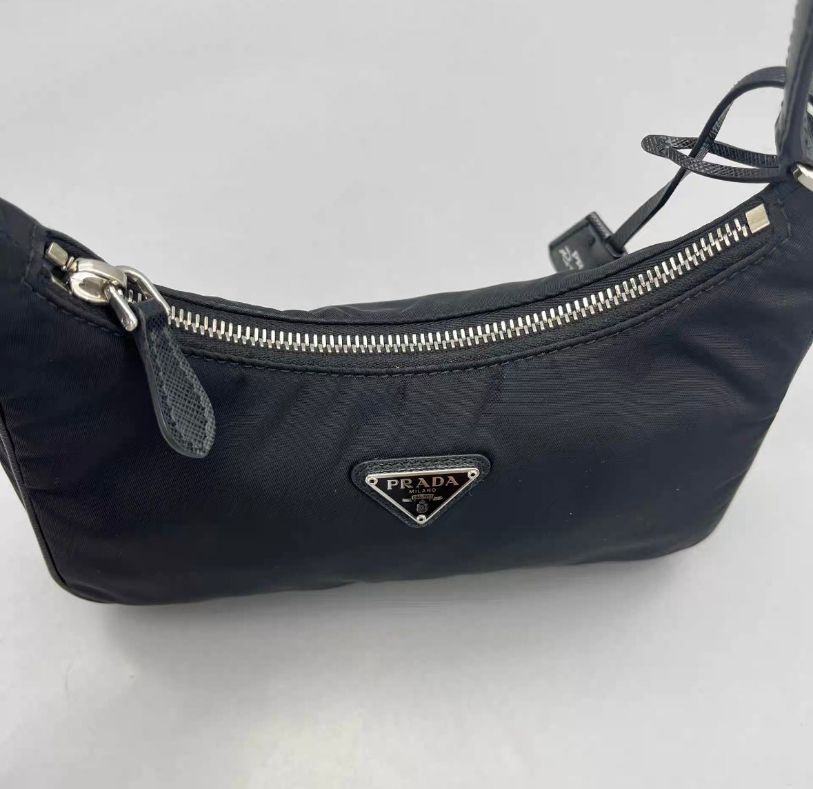 Prada - Re-Edition 2005 Hobo Bag - Re-Nylon with Saffiano leather trim - Black with Silver-Tone Hardware - (Mini)