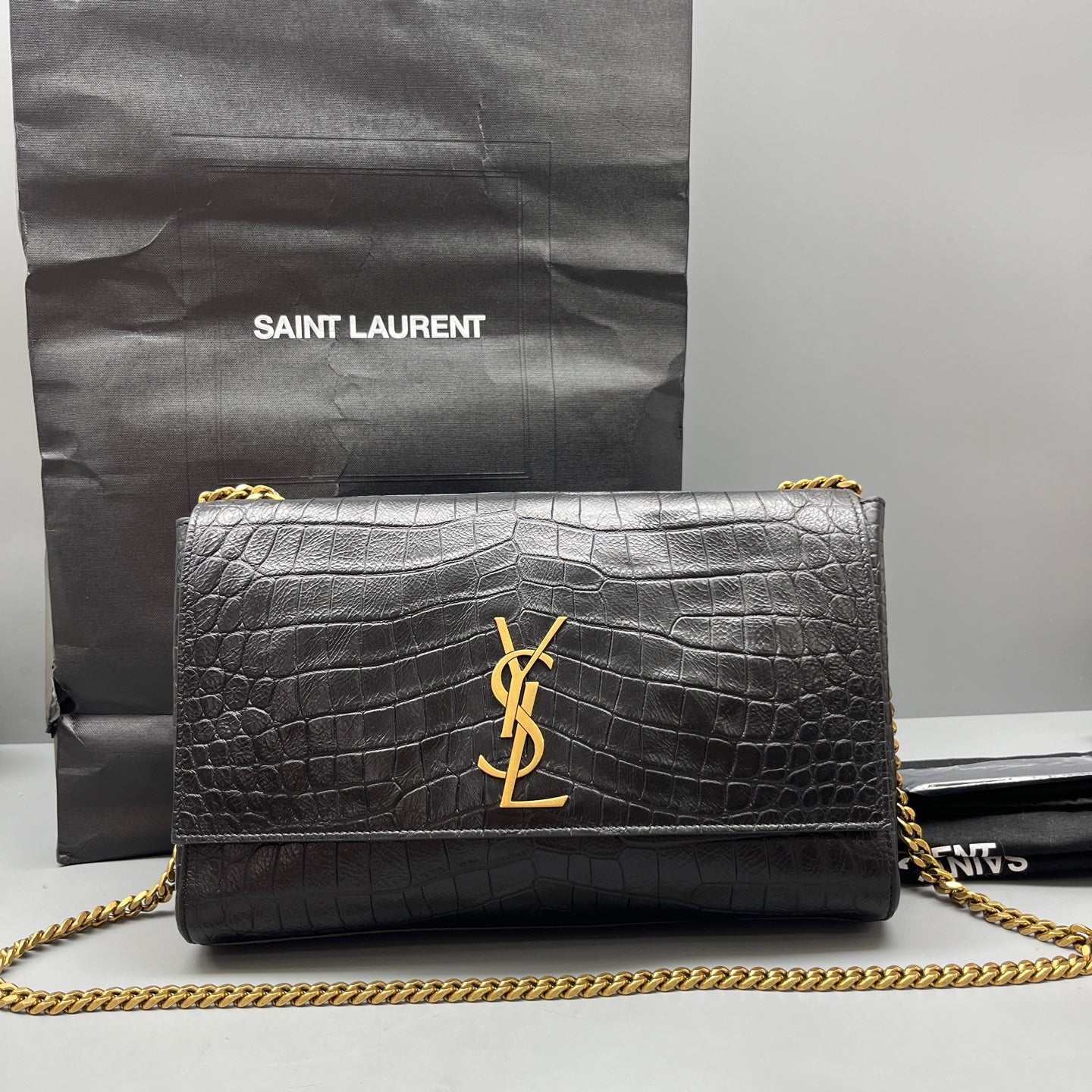 Saint Laurent - Monogram Chain Bag - Crocodile-embossed cowhide leather - Black - (medium)