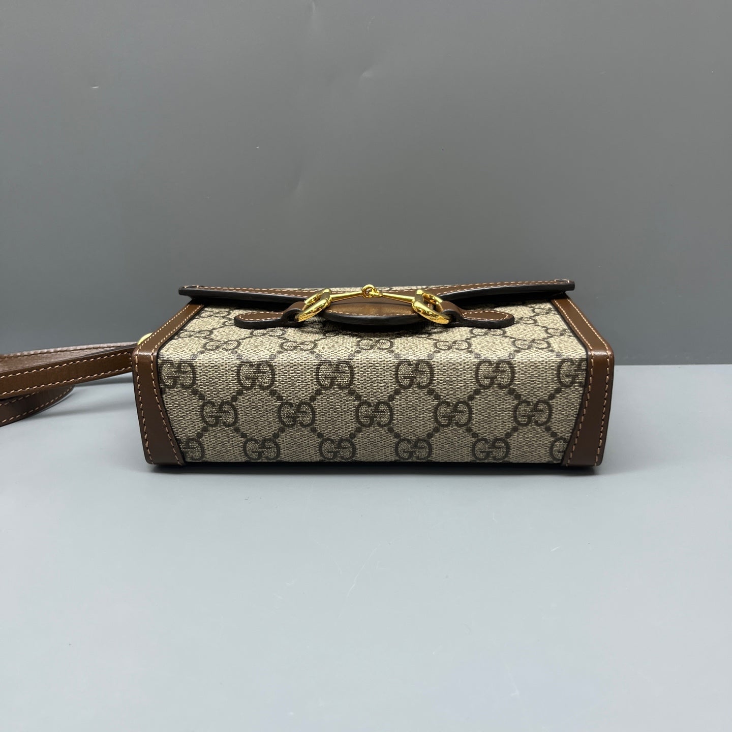 Gucci - Horsebit 1955 Horizontal Phone Bag - GG Supreme canvas with leather trim - Beige and Brown - (mini)