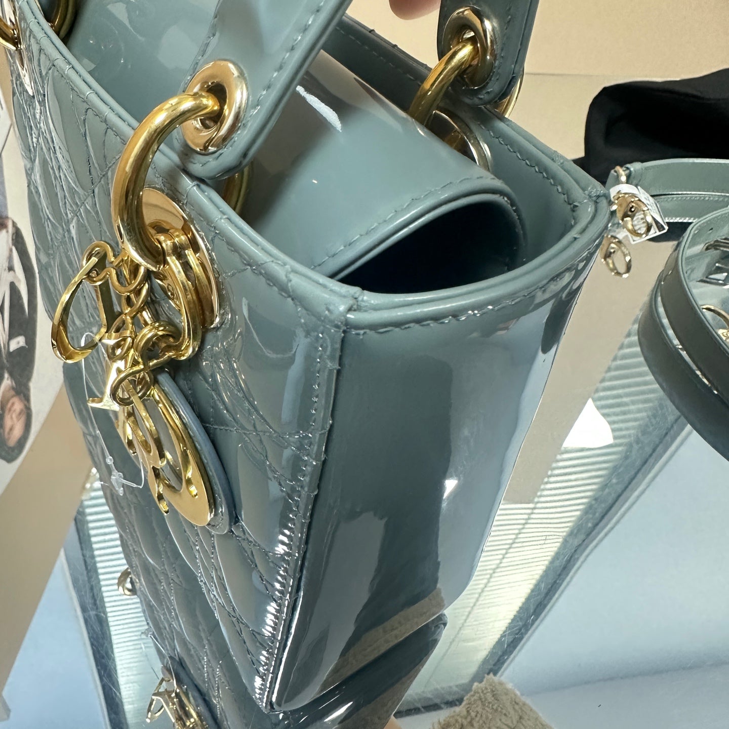 Dior - Lady Dior - Patent leather - Slate Blue with Gold-Tone Hardware - (small)