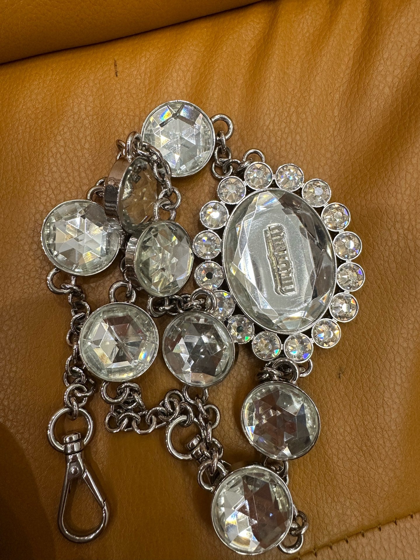 Miu Miu - Matelassé Large Gemstone Chain Shoulder Bag - Lambskin leather - Silver - (medium)