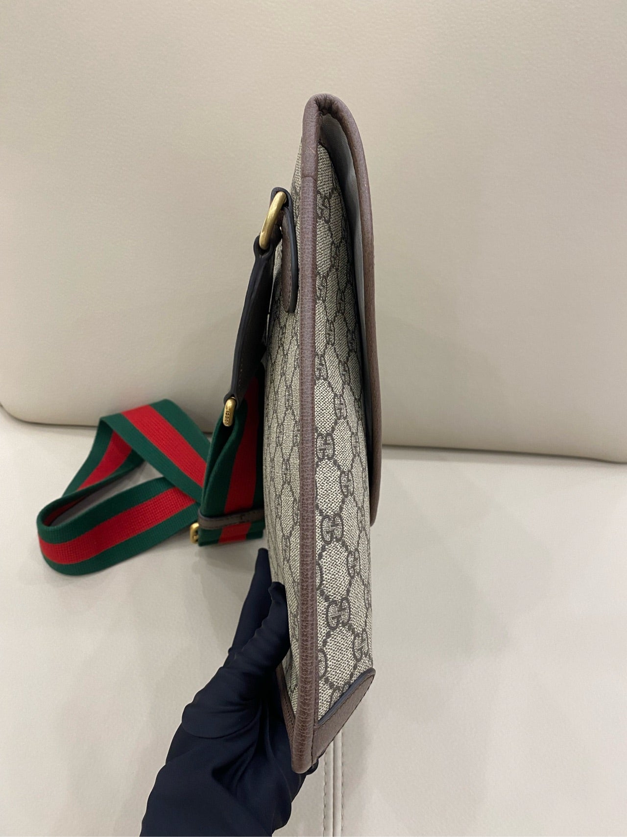 Gucci - Tiger Head Envelope Crossbody Bag - GG Supreme canvas with leather trim - Beige with brown trim and multicolour Web stripe - (Small)
