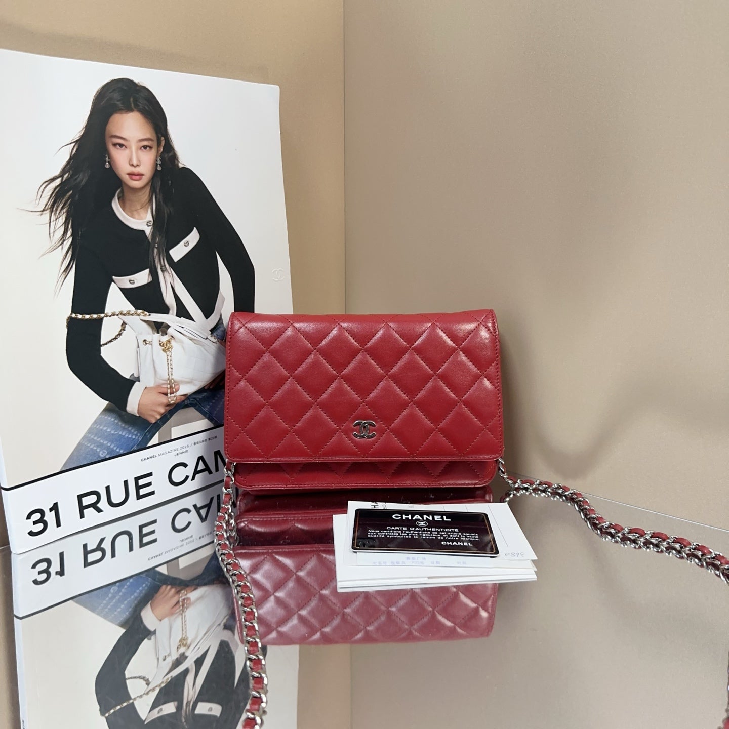 Chanel - Classic Quilted Wallet on Chain (WOC) - Lambskin leather - Red - (mini)