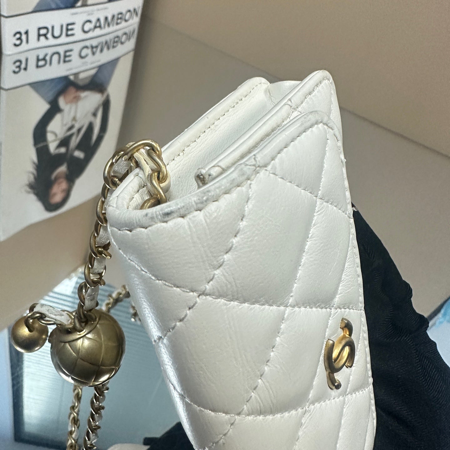 Chanel - Mini Flap Bag with Gold Ball Charm - Lambskin leather - White - (mini)