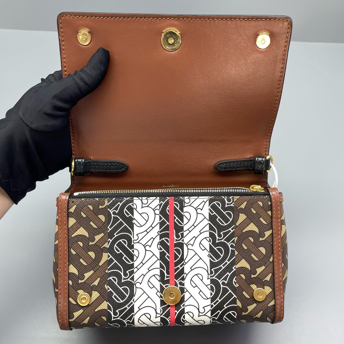 Burberry - TB Monogram Flap Shoulder Bag - Coated Canvas with Leather trim - Multicolour - (small)