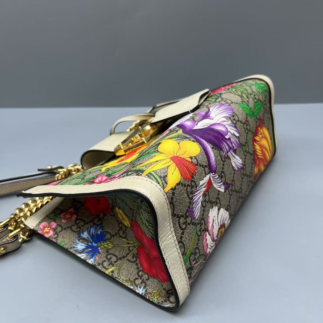 Gucci - Padlock Floral Small Tote Bag - GG Supreme canvas with leather trim - Multicolour - (Small)
