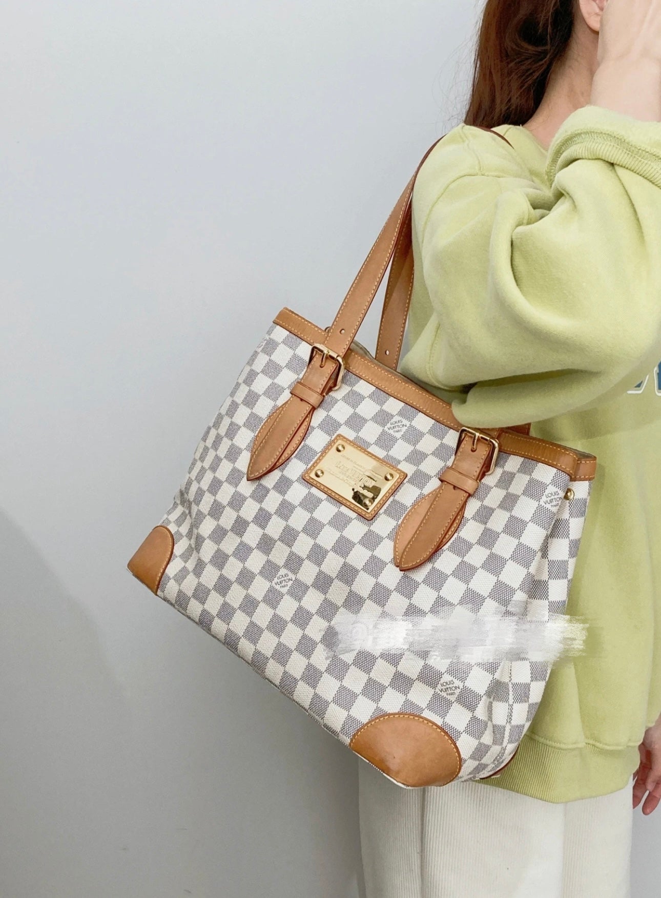 Louis Vuitton - Damier Azur Tote Bag - Damier Azur canvas with natural cowhide leather trim - White - (large)