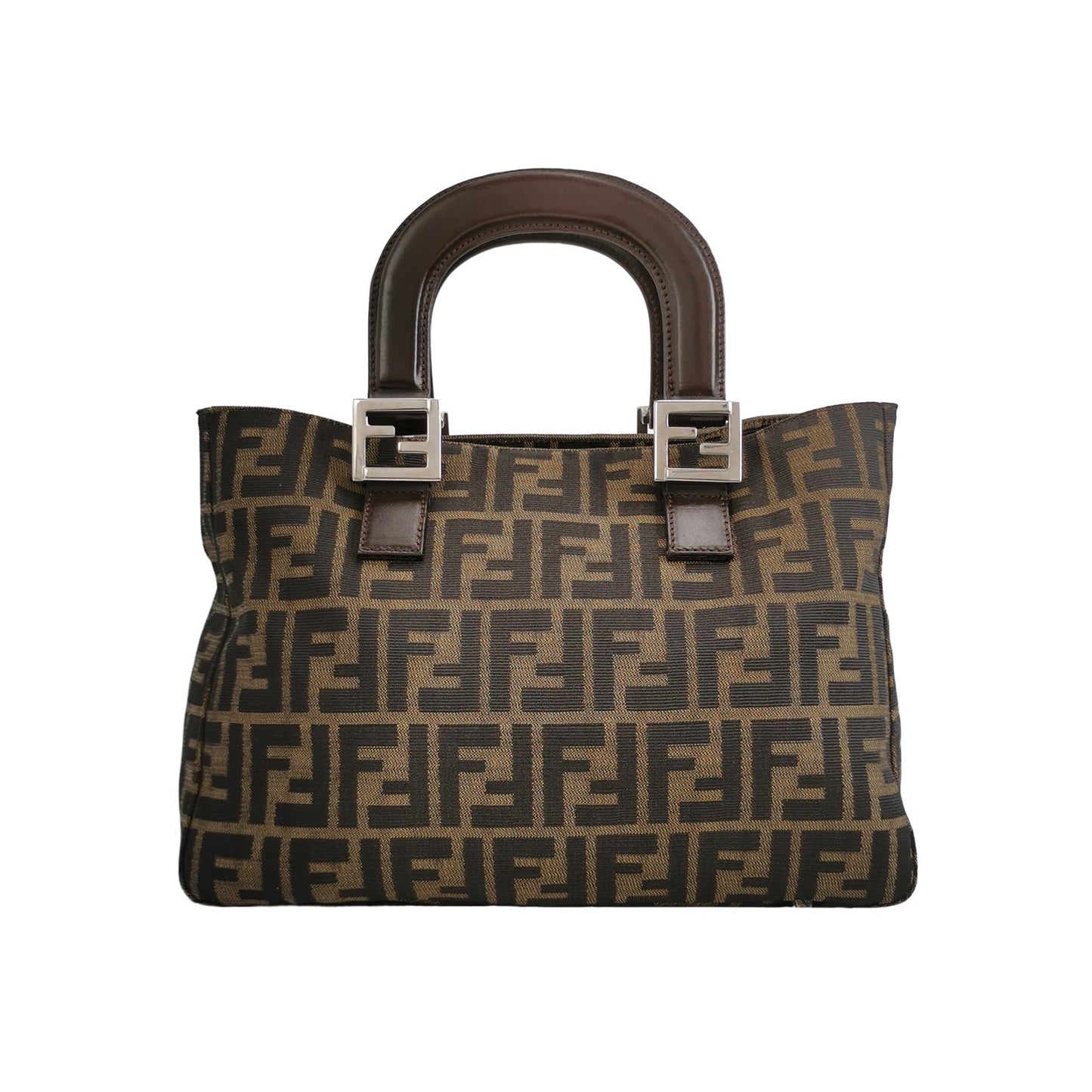 Fendi - Zucca Canvas Tote Bag - Zucca canvas with leather trim - Brown - (small)