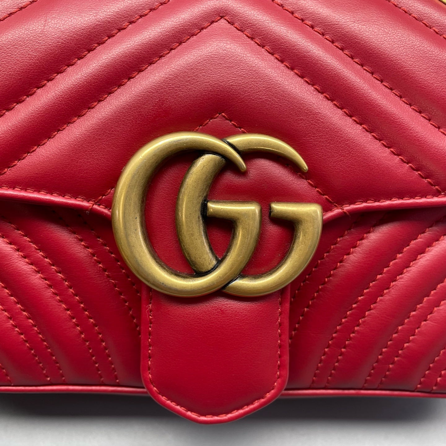 Gucci - GG Marmont Matelassé Small Shoulder Bag - Leather - Red - (mini)