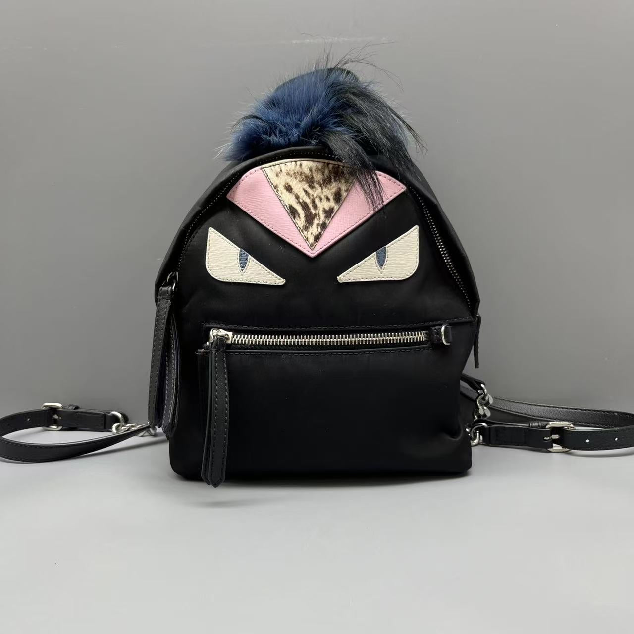 Fendi - Bag Bugs Monster Small Backpack - Polyamide with Leather and Fur trim - Black - (Small)