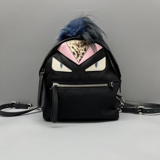 Fendi - Bag Bugs Monster Small Backpack - Polyamide with Leather and Fur trim - Black - (Small)