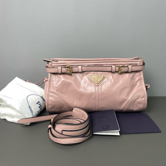Prada - Lux Soft Crossbody Bag - Leather - Pink - (small)