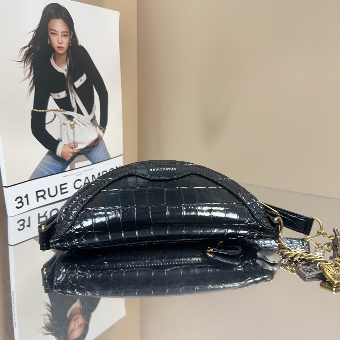 Balenciaga - Croc-Embossed Belt Bag - Crocodile-embossed leather - Black - (mini)