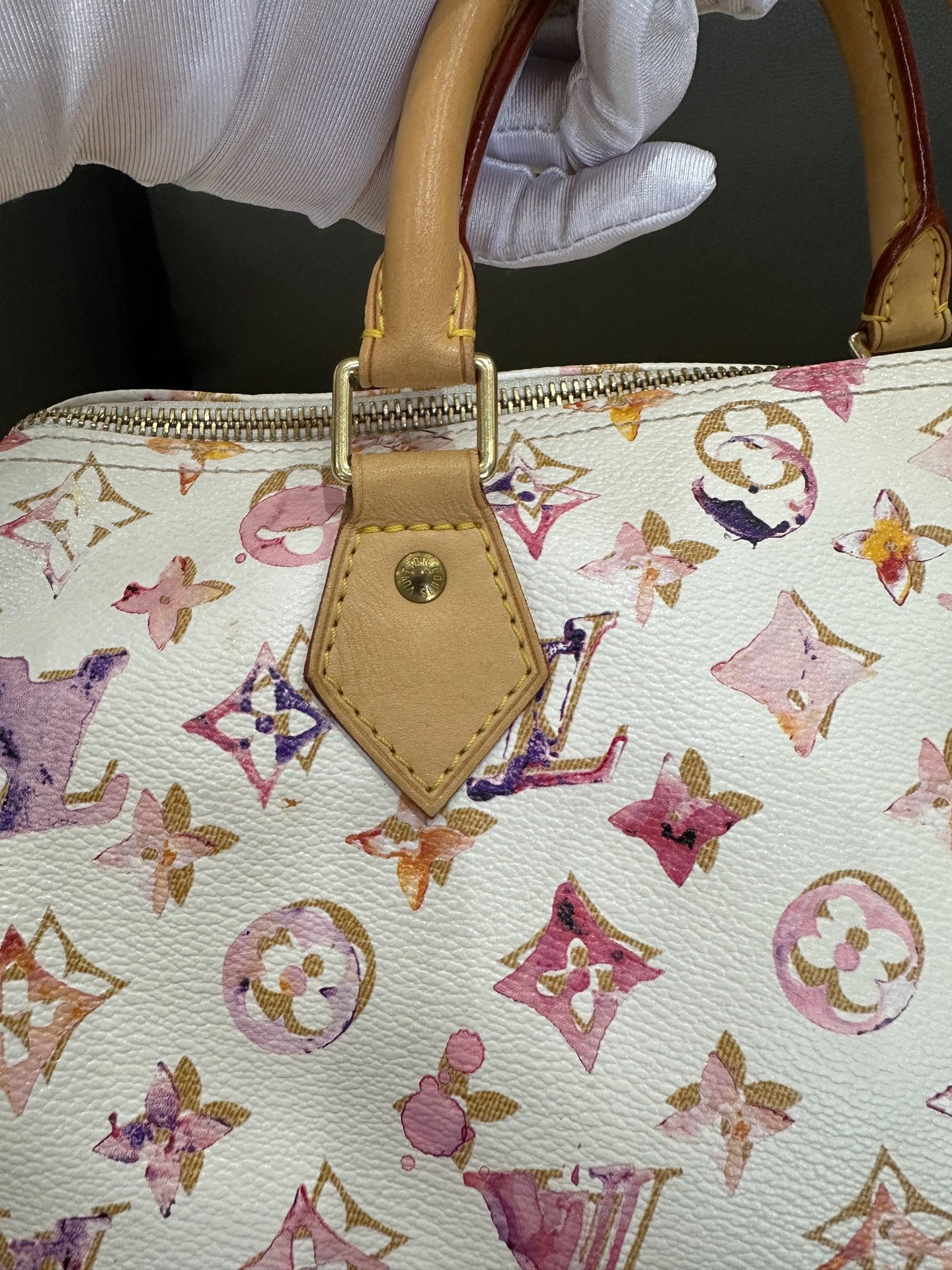 Louis Vuitton - Speedy 30 Watercolor - Coated canvas with Vachetta leather trim - White with Multicolour print - (Medium)