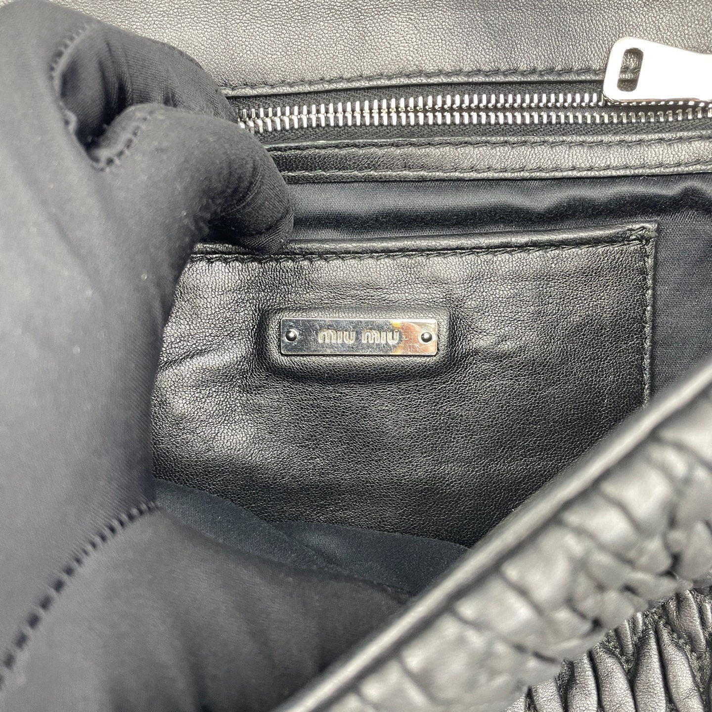 Miu Miu - Matelassé Gem-Embellished Chain Shoulder Bag / Clutch - Leather - Black - (medium)