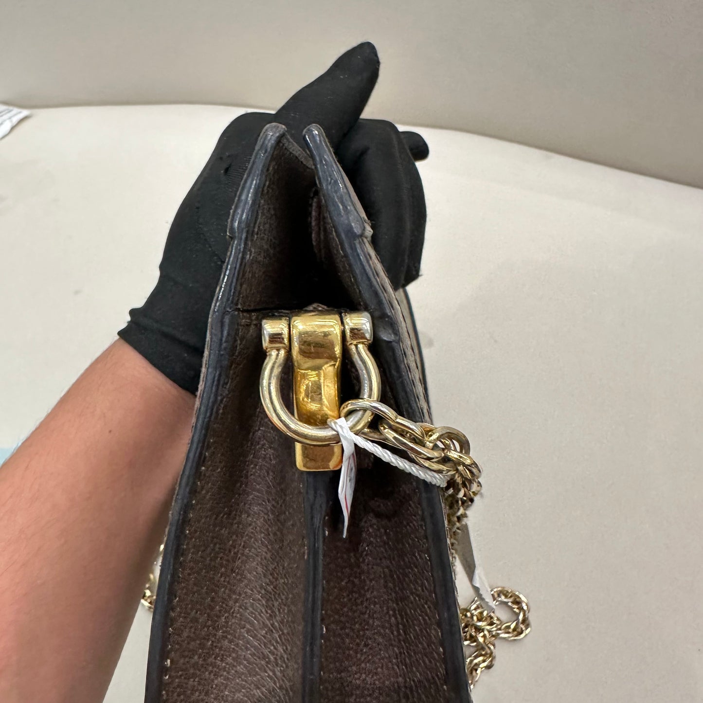 Gucci - Ophidia GG Supreme Pouch with Chain - GG Supreme canvas with leather trim - Beige/Ebony with Brown Leather and Gold-Tone Hardware - (small)