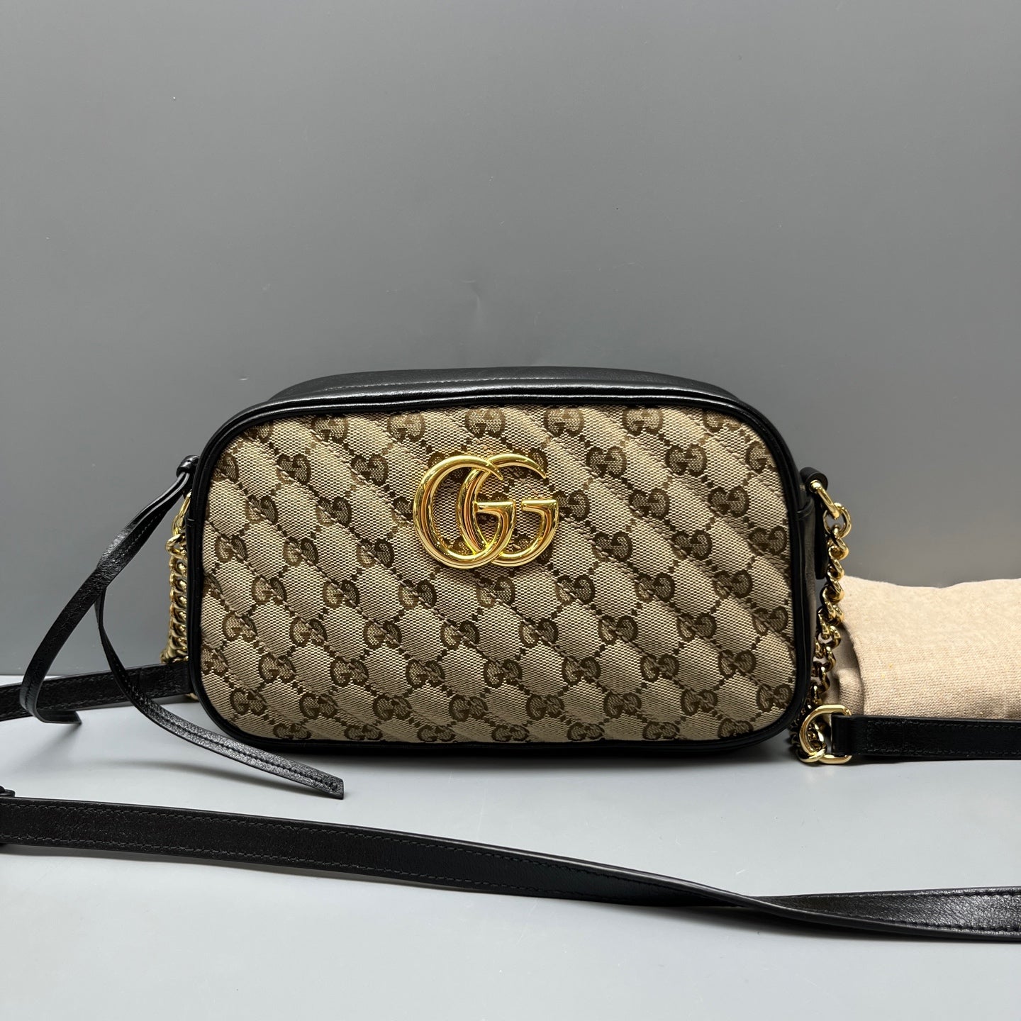 Gucci - GG Marmont Camera Bag - GG Monogram Canvas with Leather Trim - Multicolour - (Small)