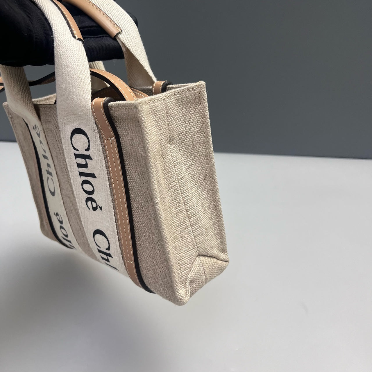 Chloe - Woody Mini Tote - Canvas with Leather trim - Beige - (mini)