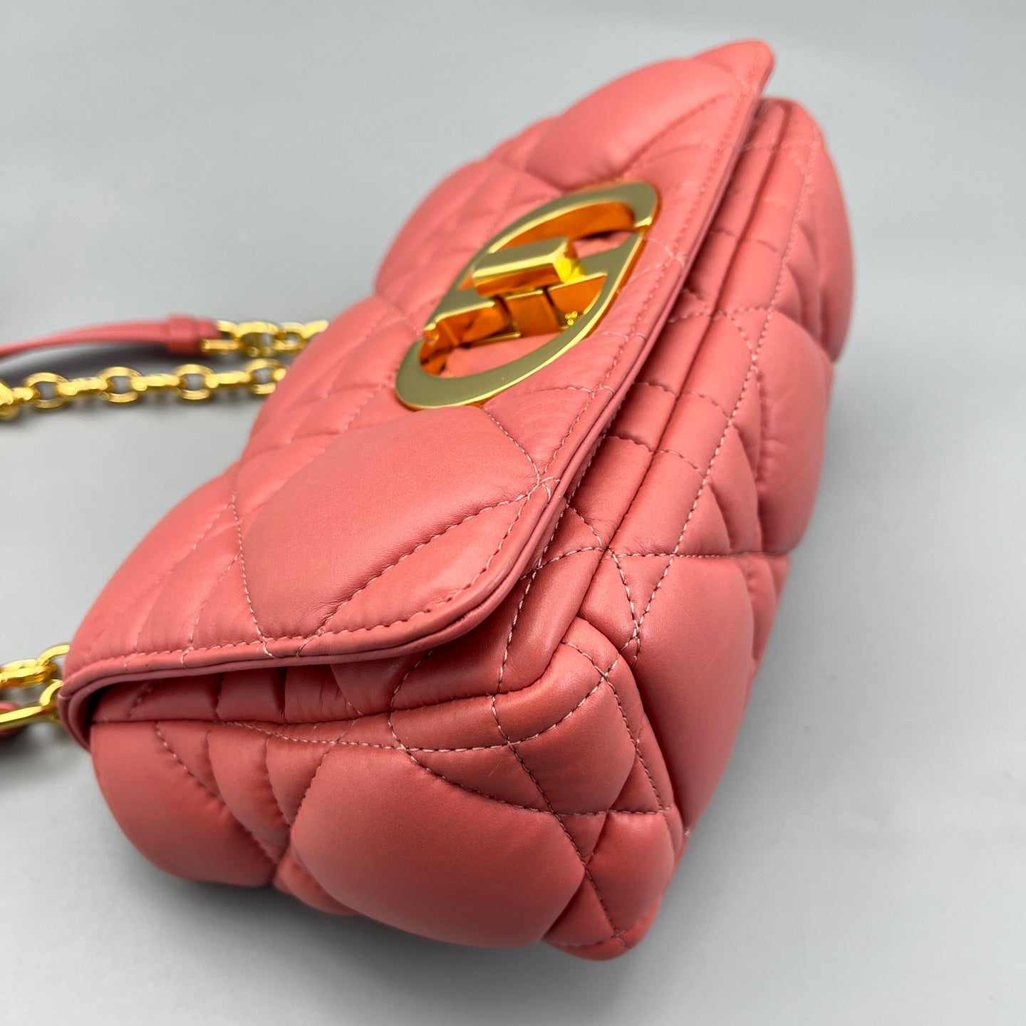 Dior - Caro Puff Chain Bag - Calfskin leather - Coral Pink with Gold-Tone Hardware - (mini)
