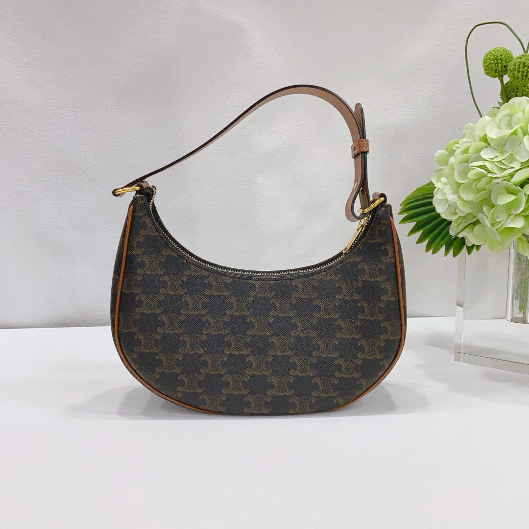 Celine - Ava Triomphe Shoulder Bag - Triomphe Canvas with Leather Trim - Brown - (Mini)