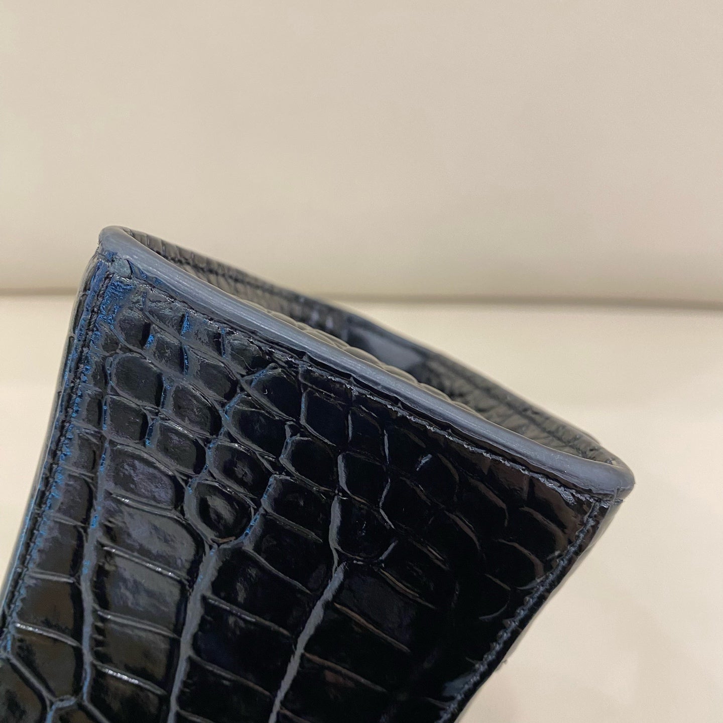 Balenciaga - Hourglass Bag - Crocodile embossed patent leather - Black - (small)