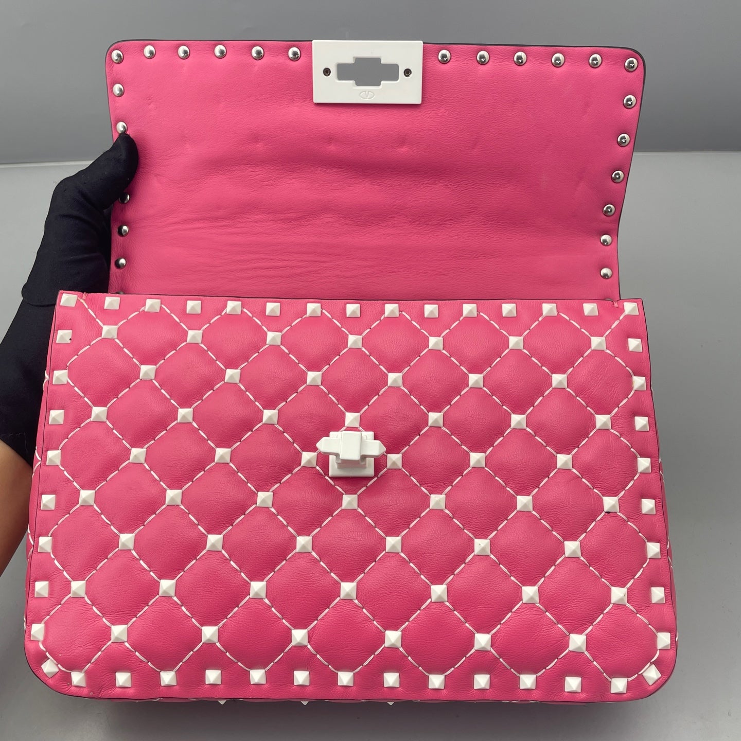Valentino - Rockstud Spike Flap Bag - Leather - Pink - (small)