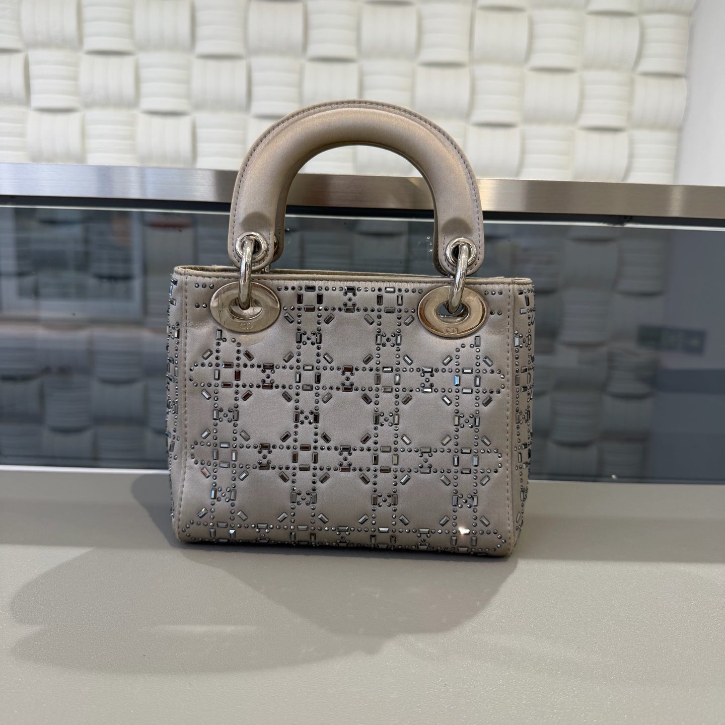 Dior - Lady Dior (Rhinestone Embellished Satin) - Satin with rhinestones - Grey - (mini)