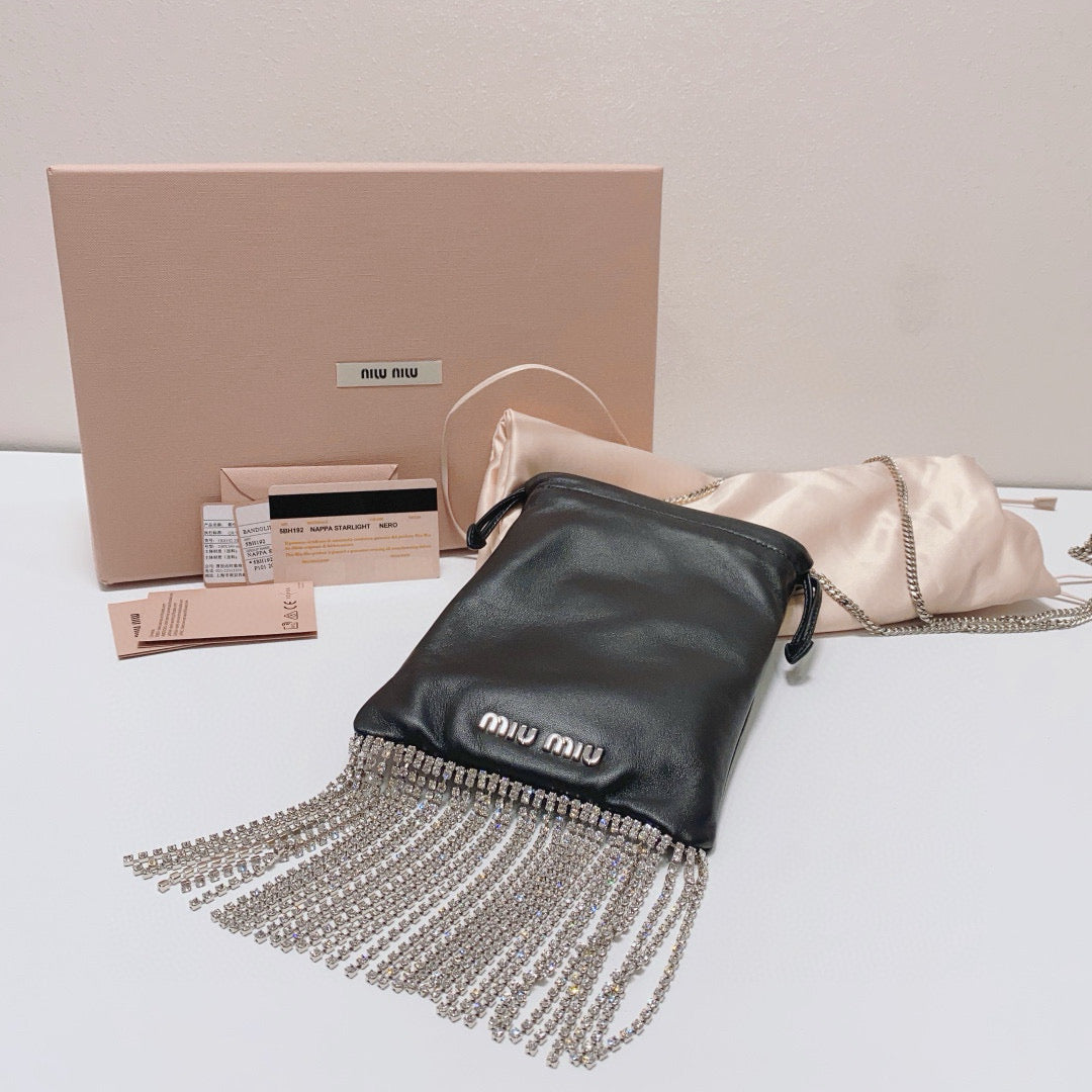 Miu Miu - Nappa Starlight 5BH192 Tassel Phone Bag - Lambskin leather - Black - (Mini)