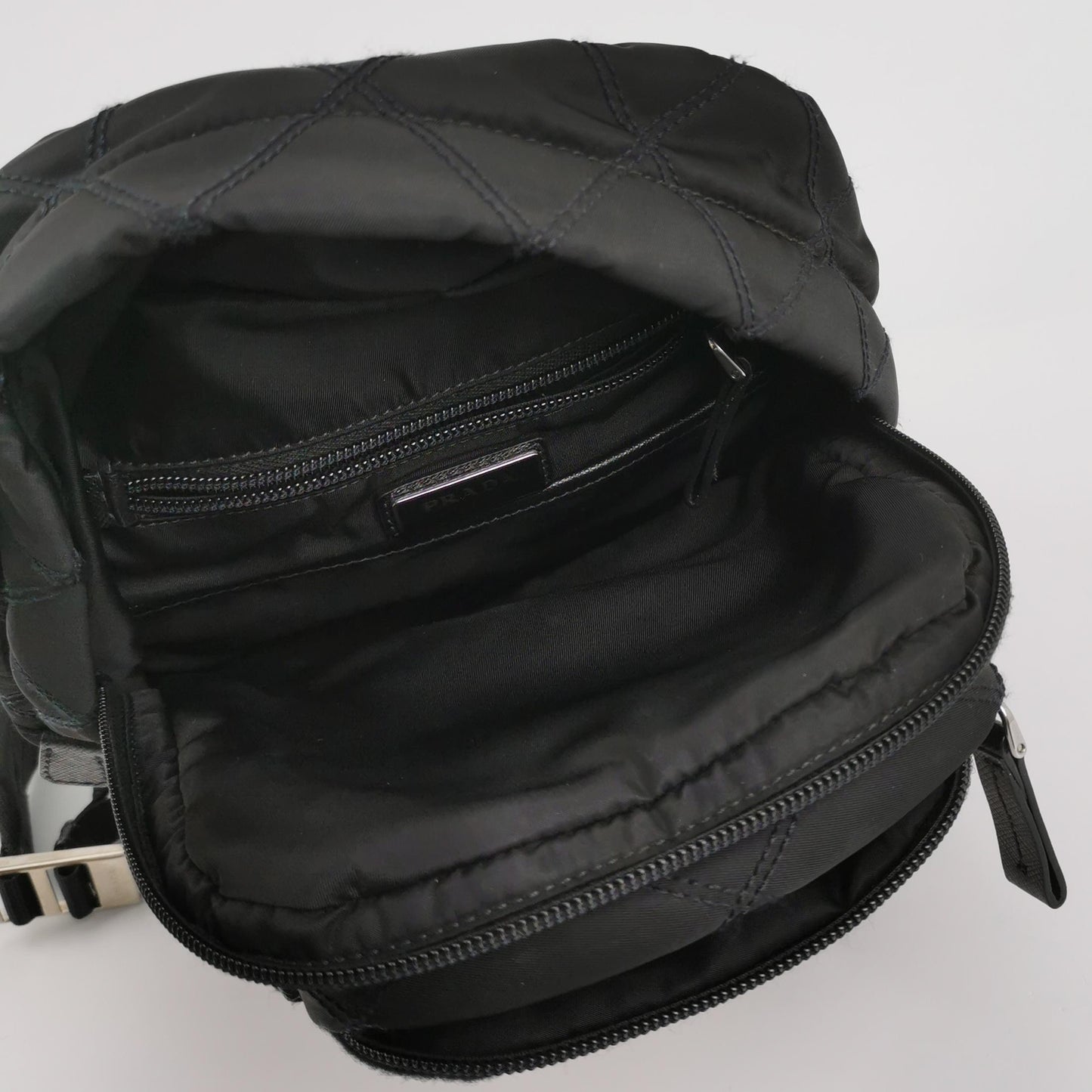 Prada - 2VZ013 Badge Style Chest/Crossbody Bag - Tessuto Nylon with Saffiano Leather Accents - Black - (medium)