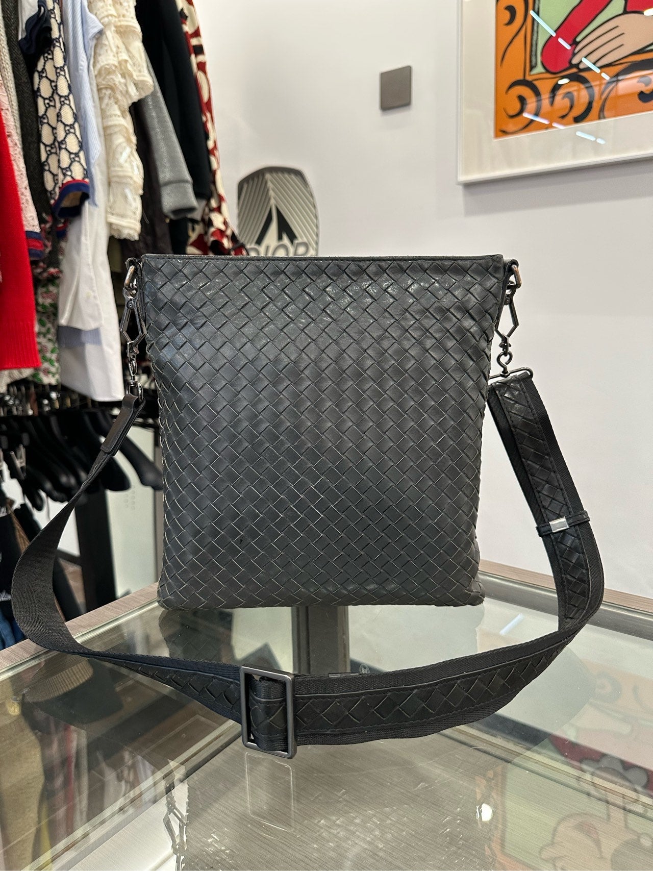 Bottega Veneta - Intrecciato Leather Messenger Bag - Leather - Grey - (Small)