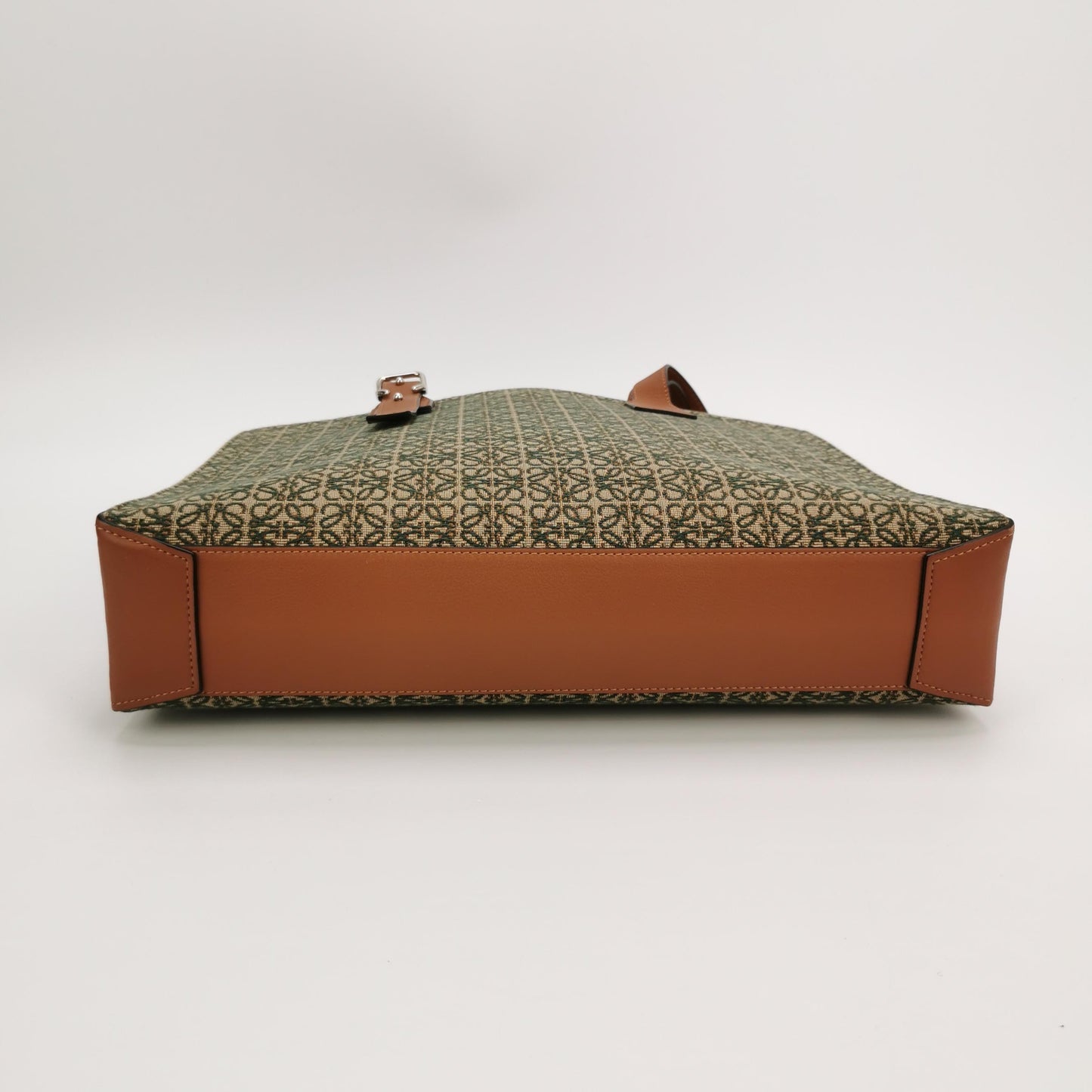 Loewe - Buckle Tote - Canvas with calfskin leather trim - Beige and Green with Brown Leather Trim - (medium)