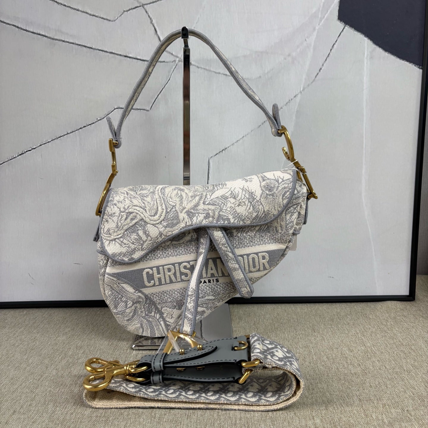 Dior - Saddle Bag - Embroidered Canvas - Grey - (Medium)