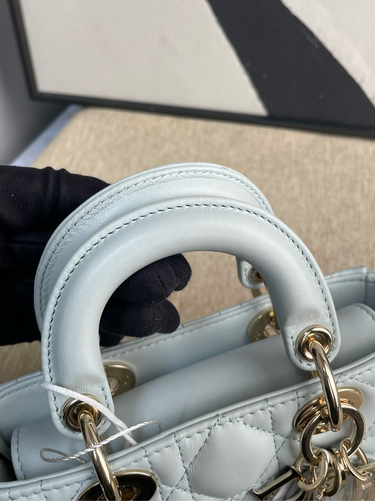 Dior - Lady Dior Horizontal Mini - Lambskin leather - Light Blue with Gold-Tone Hardware - (mini)